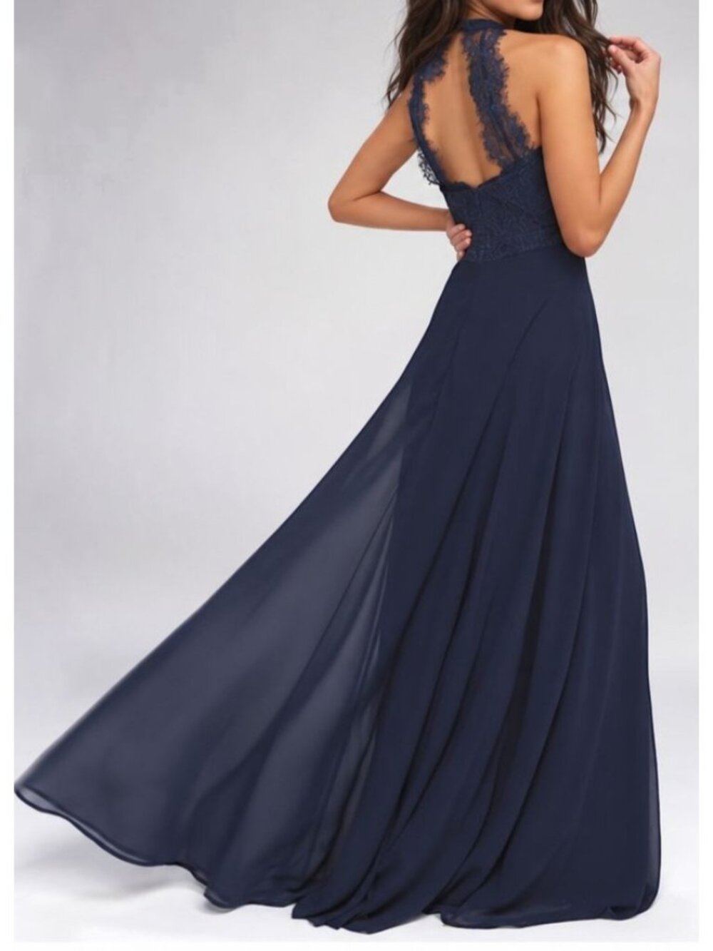Lulus Dance All Evening Navy Blue Lace Maxi Dress Womens S Halter Formal Gown